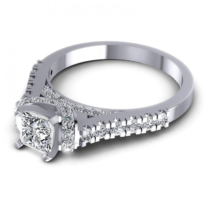 Princess and Round Diamonds 0.95CT Engagement Ring in 14KT Rose Gold