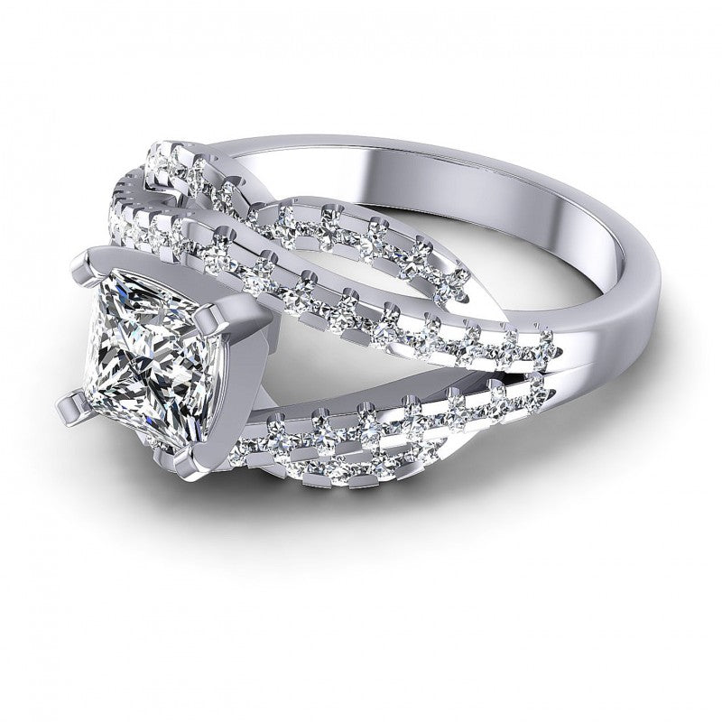 Princess and Round Diamonds 1.10CT Engagement Ring in 14KT Rose Gold
