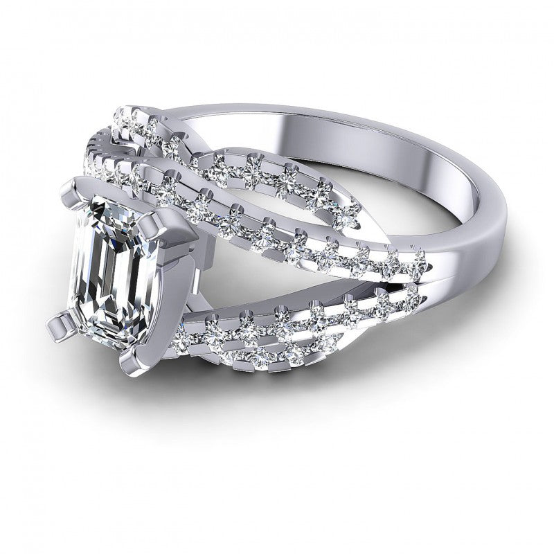Round and Emerald Diamonds 1.10CT Engagement Ring in 14KT Rose Gold