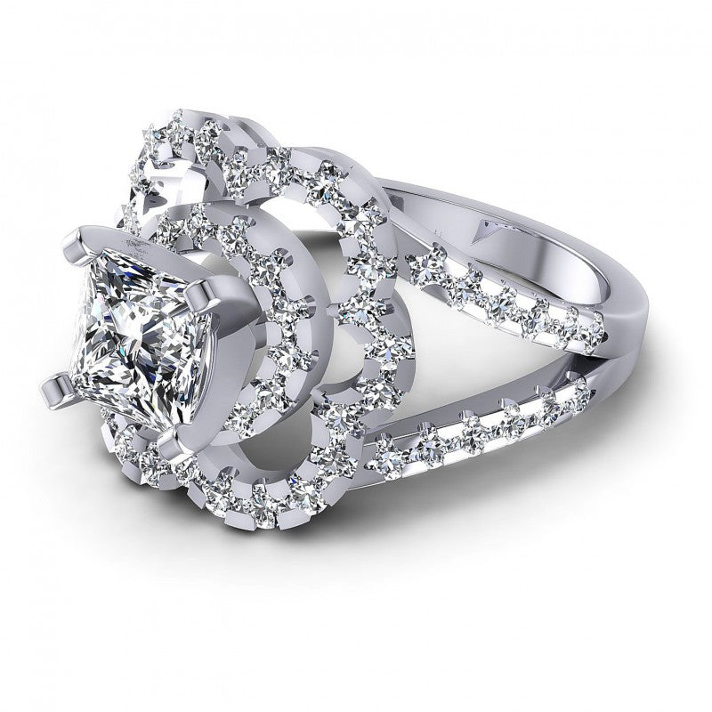 Princess and Round Diamonds 1.30CT Engagement Ring in 14KT Rose Gold