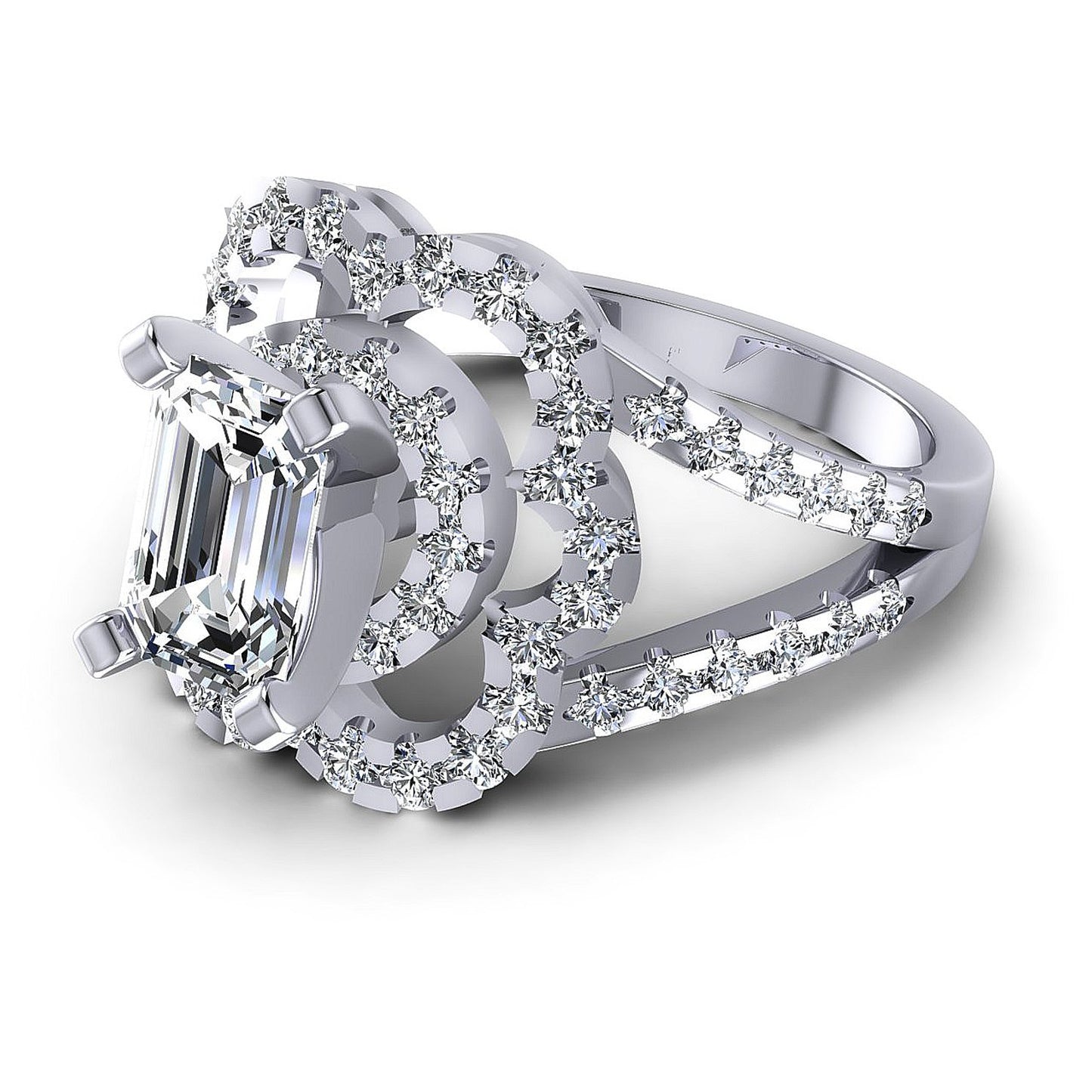 1.75CT Emerald And Round  Cut Diamonds Engagement Rings