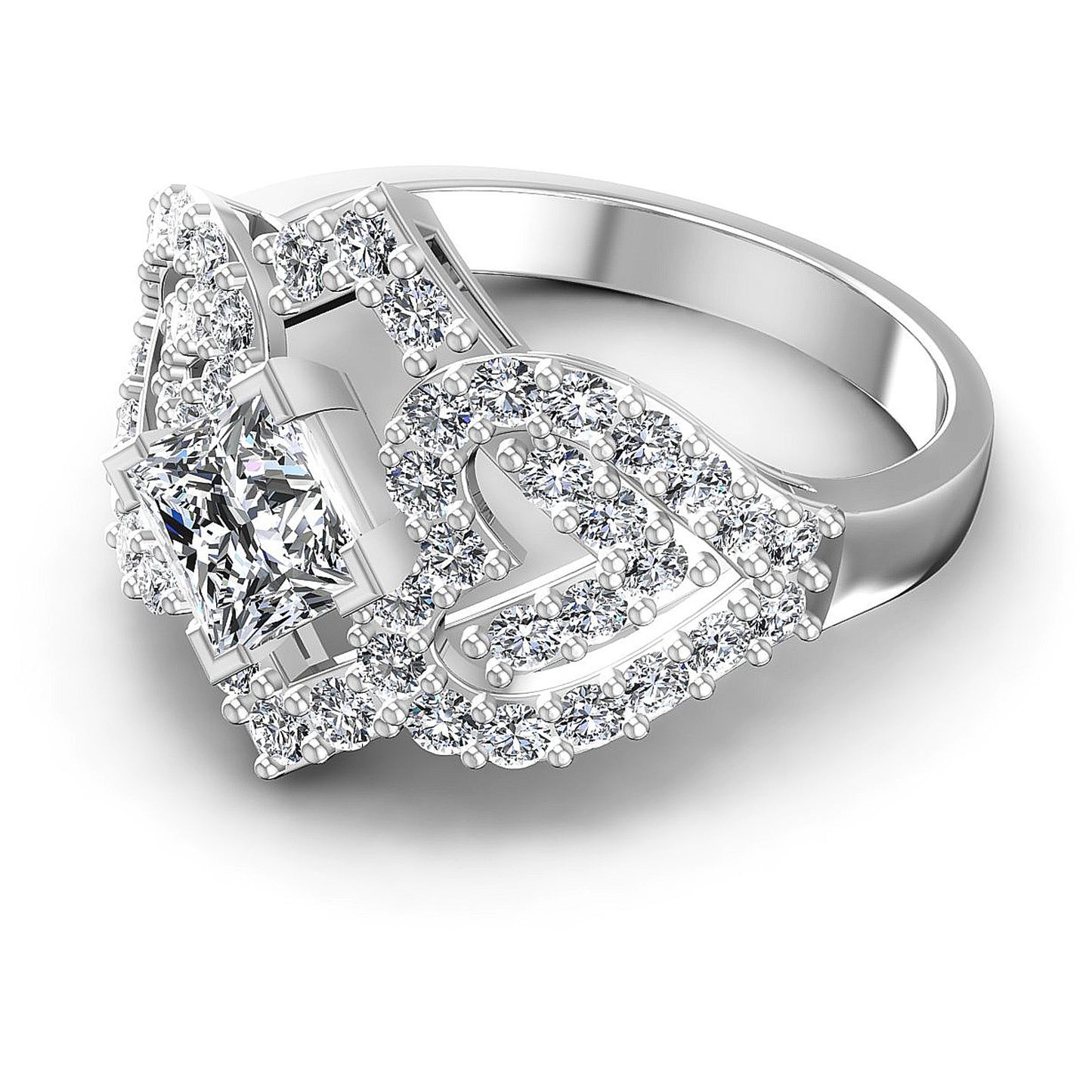 1.20CT Princess And Round  Cut Diamonds Engagement Rings