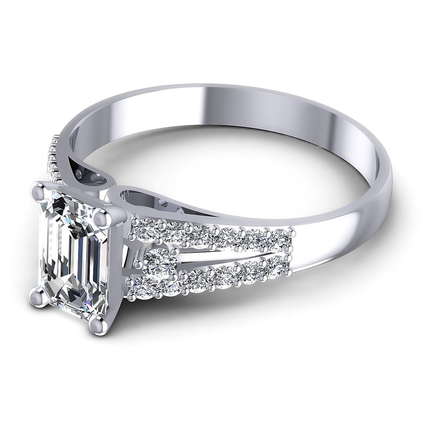 0.65CT Emerald And Round  Cut Diamonds Engagement Rings