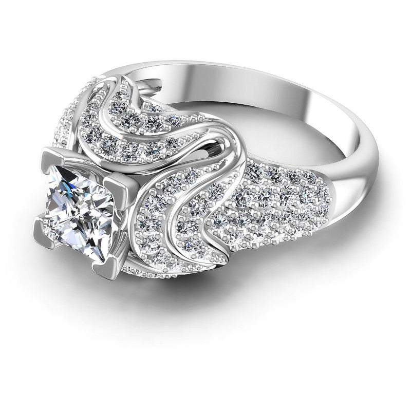 Princess and Round Diamonds 1.30CT Engagement Ring in 14KT Rose Gold