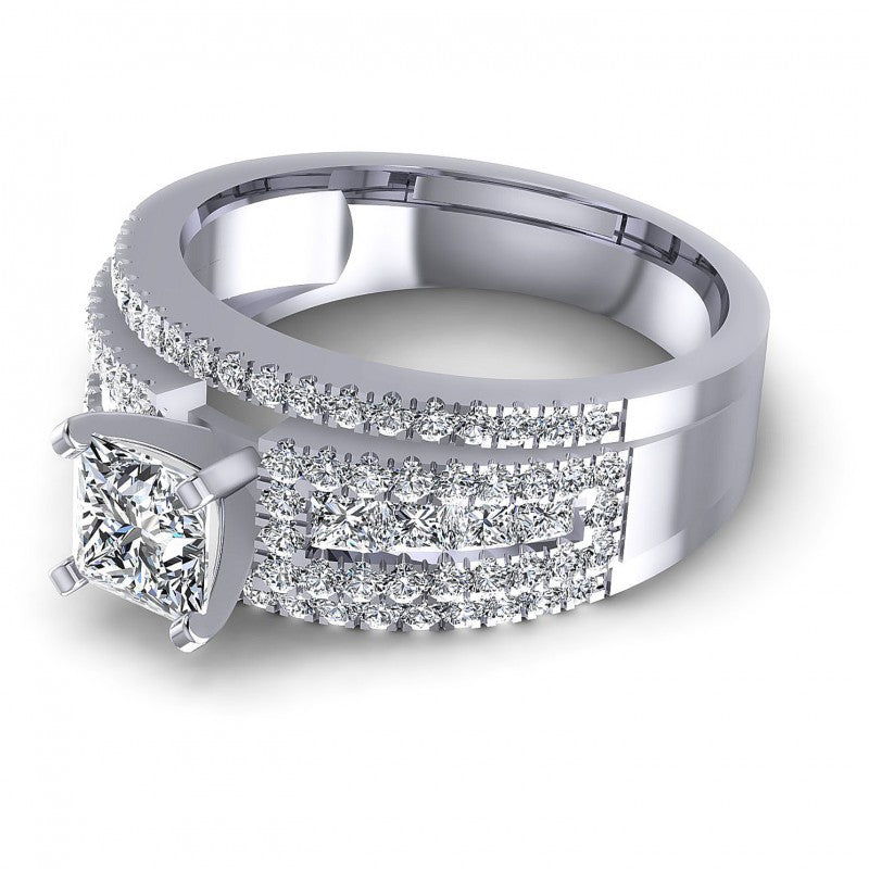 Princess and Round Diamonds 1.60CT Engagement Ring in 14KT Rose Gold