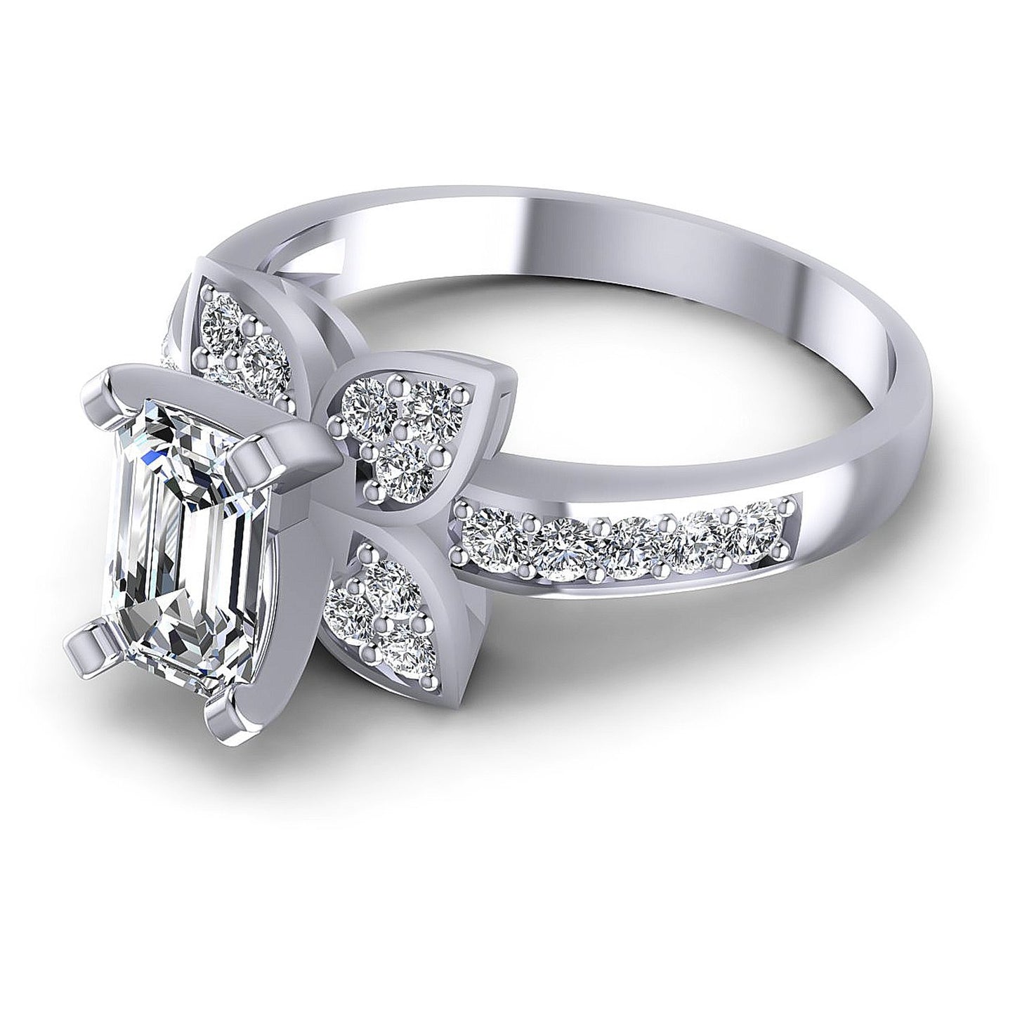 0.75CT Emerald And Round  Cut Diamonds Engagement Rings