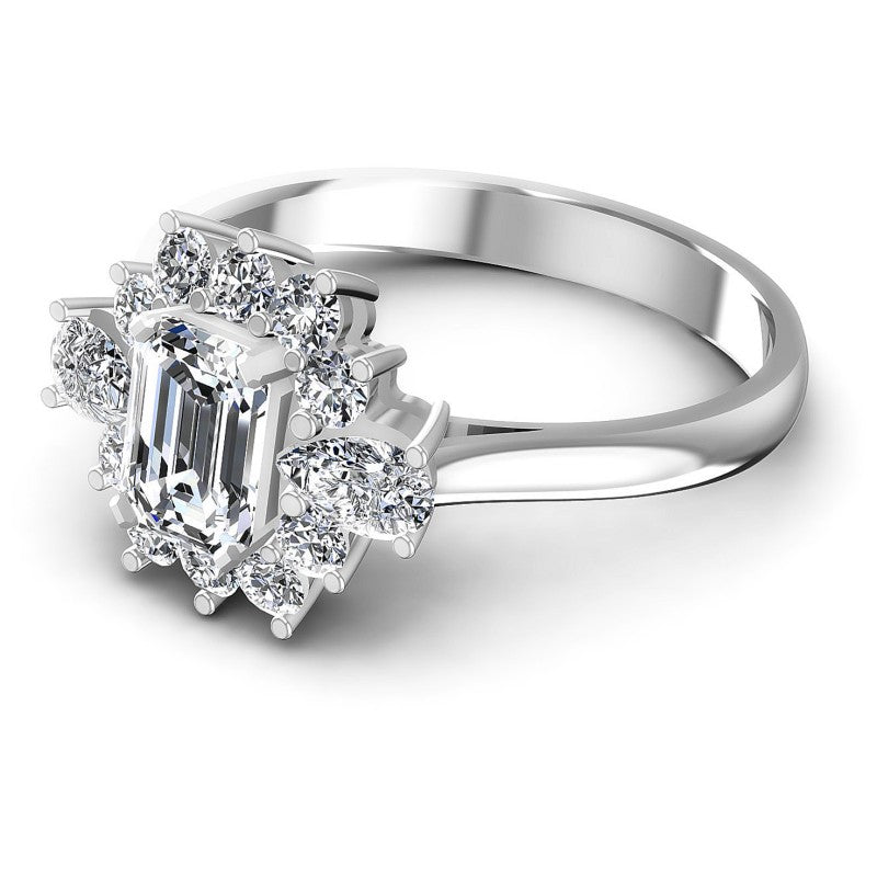 Round and Emerald and Pear Diamonds 0.95CT Halo Ring in 14KT Rose Gold