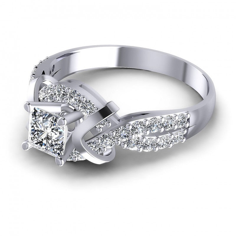 Princess and Round Diamonds 1.05CT Engagement Ring in 14KT Rose Gold