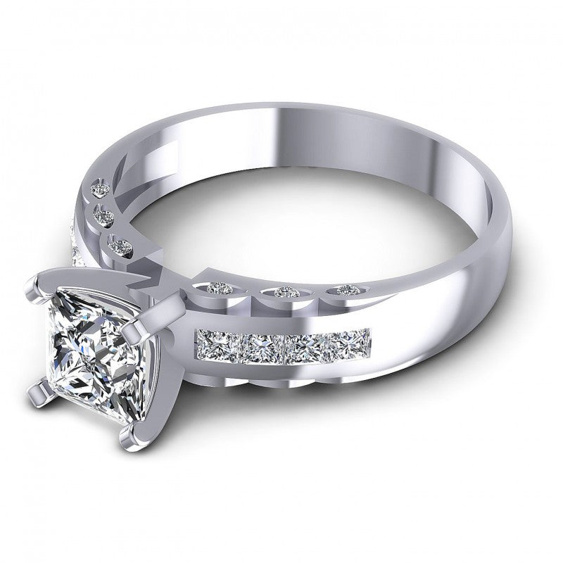 Princess and Round Diamonds 0.70CT Engagement Ring in 14KT Rose Gold