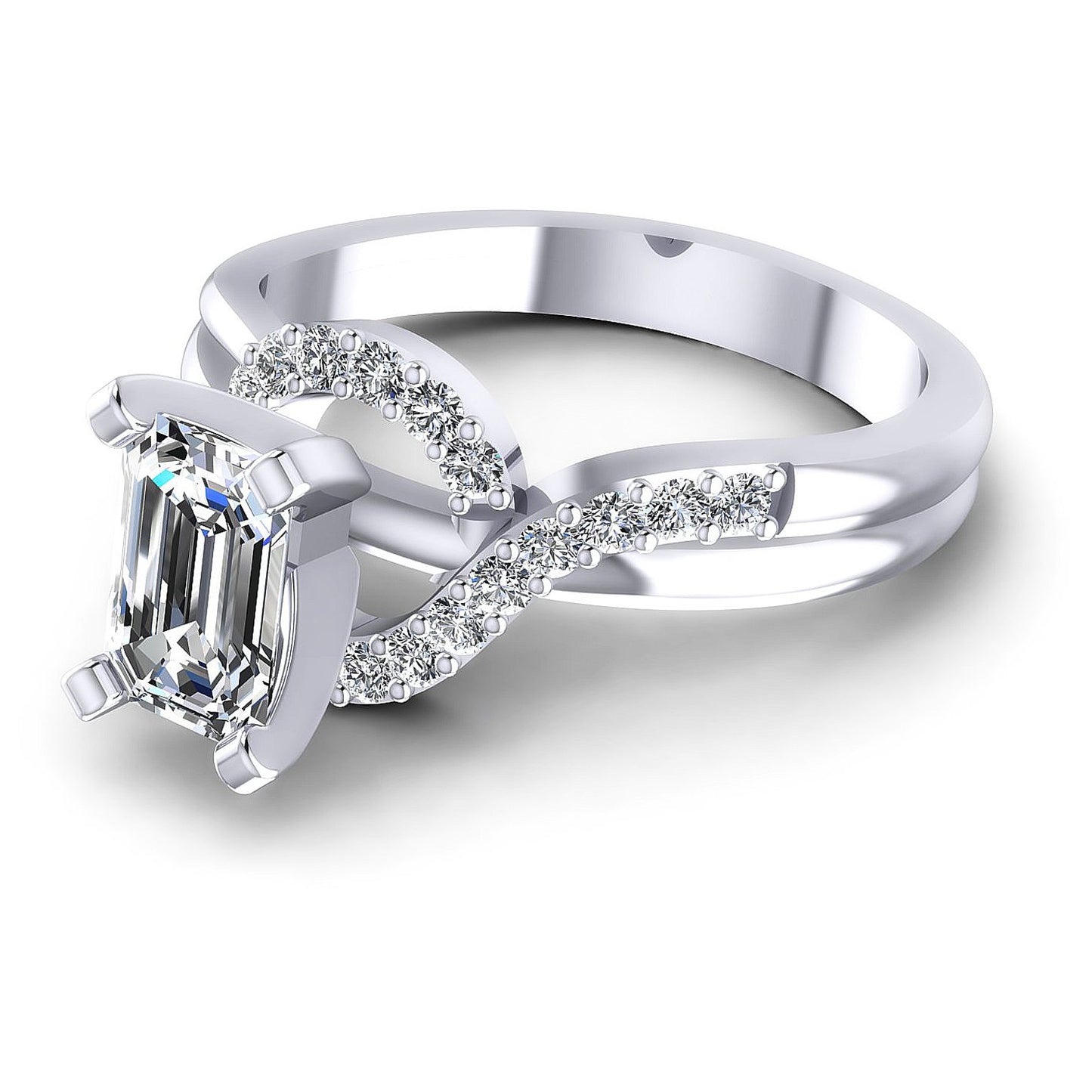 0.60CT Emerald And Round  Cut Diamonds Engagement Rings