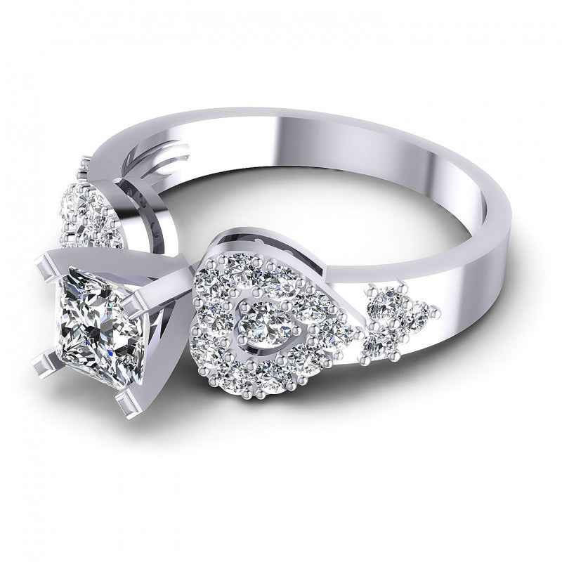 Princess and Round Diamonds 0.95CT Engagement Ring in 14KT Rose Gold