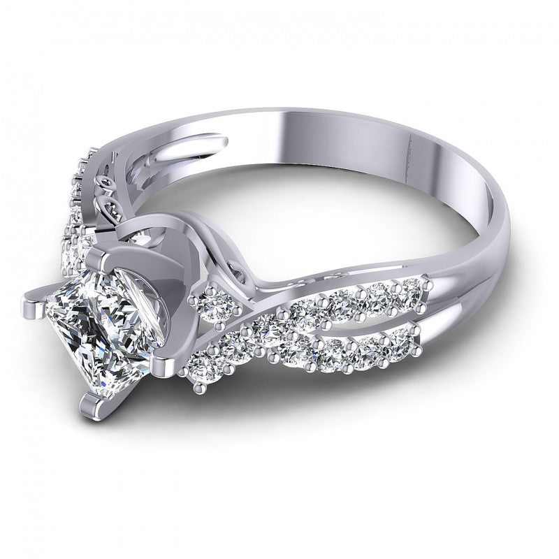 Princess and Round Diamonds 0.80CT Engagement Ring in 14KT Rose Gold