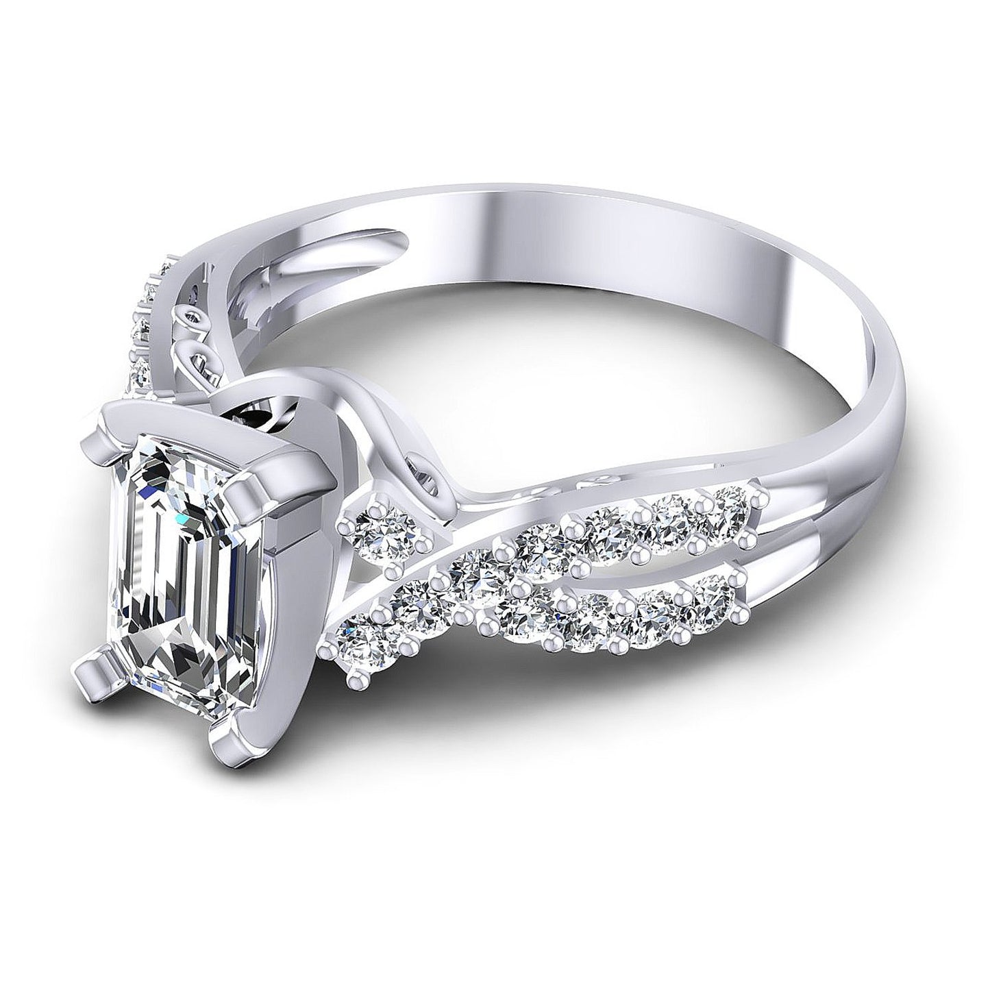 0.80CT Emerald And Round  Cut Diamonds Engagement Rings