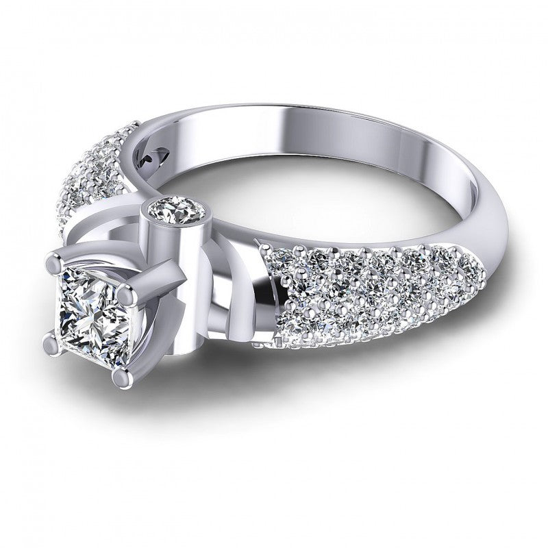 Princess and Round Diamonds 1.25CT Engagement Ring in 14KT Rose Gold