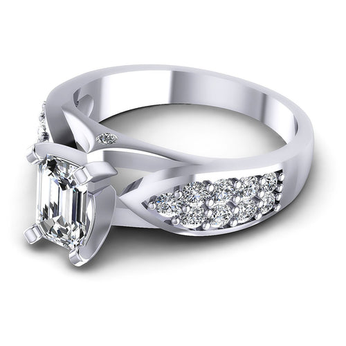 0.95CT Emerald And Round  Cut Diamonds Engagement Rings