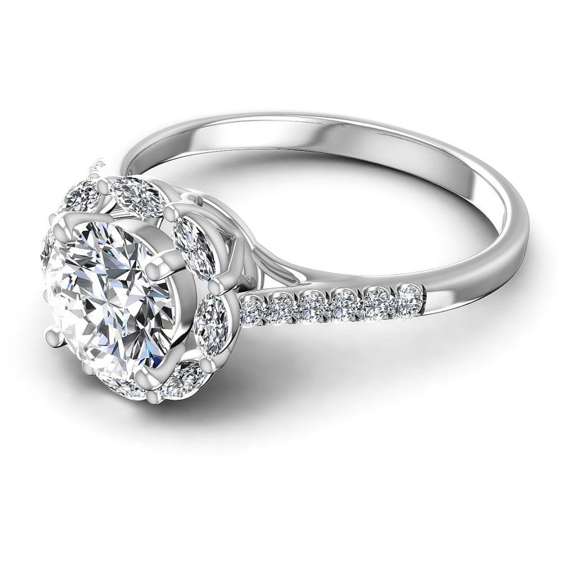 Round and Marquise Diamonds 0.85CT Halo Ring in 14KT Rose Gold