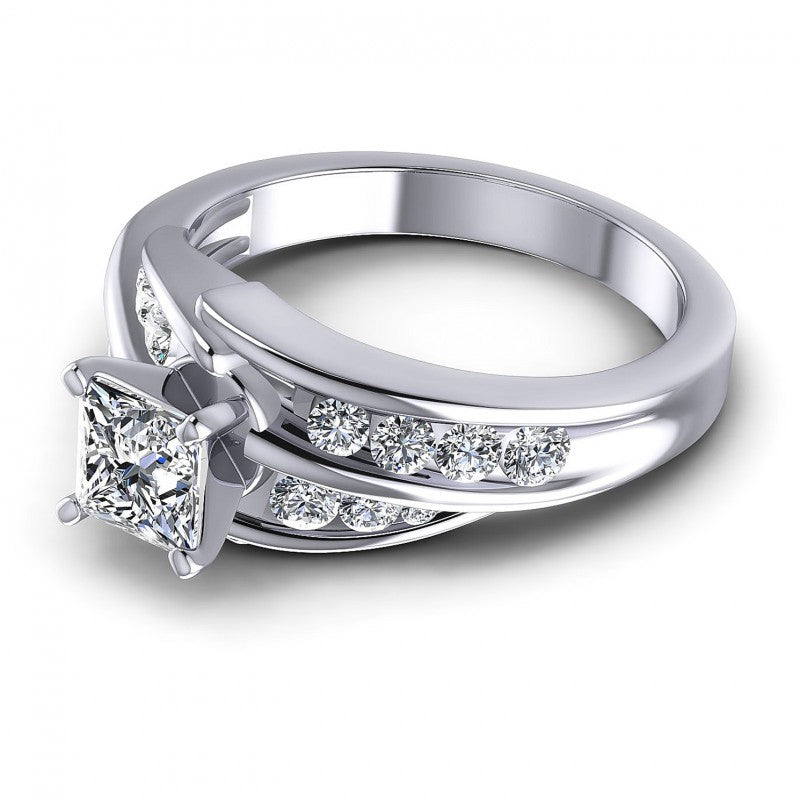 Princess and Round Diamonds 0.95CT Engagement Ring in 14KT Rose Gold