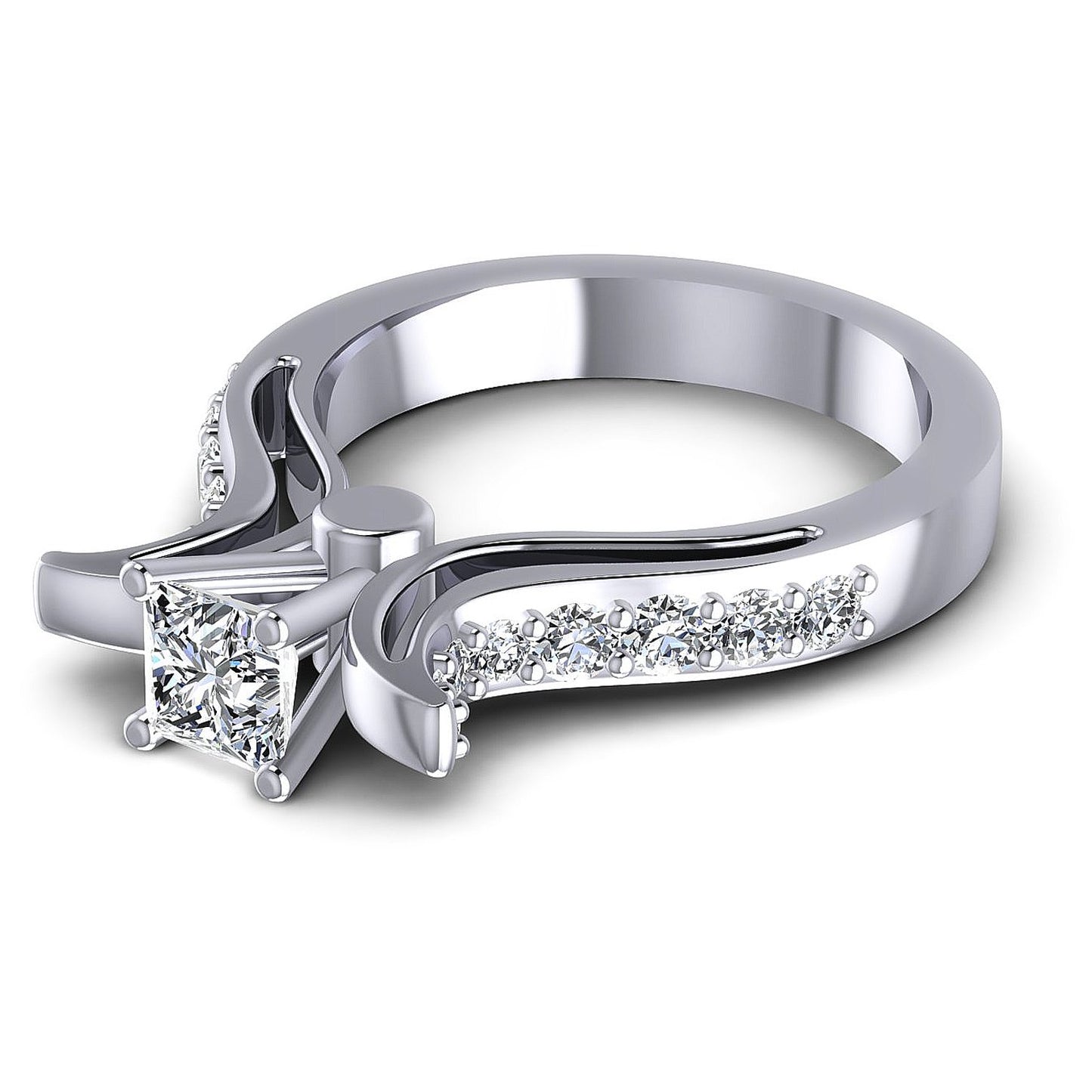 0.80CT Princess And Round  Cut Diamonds Engagement Rings