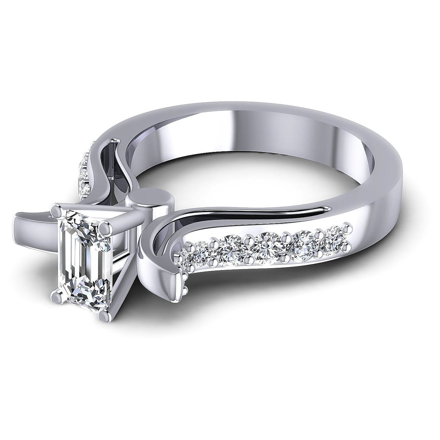 0.80CT Emerald And Round  Cut Diamonds Engagement Rings