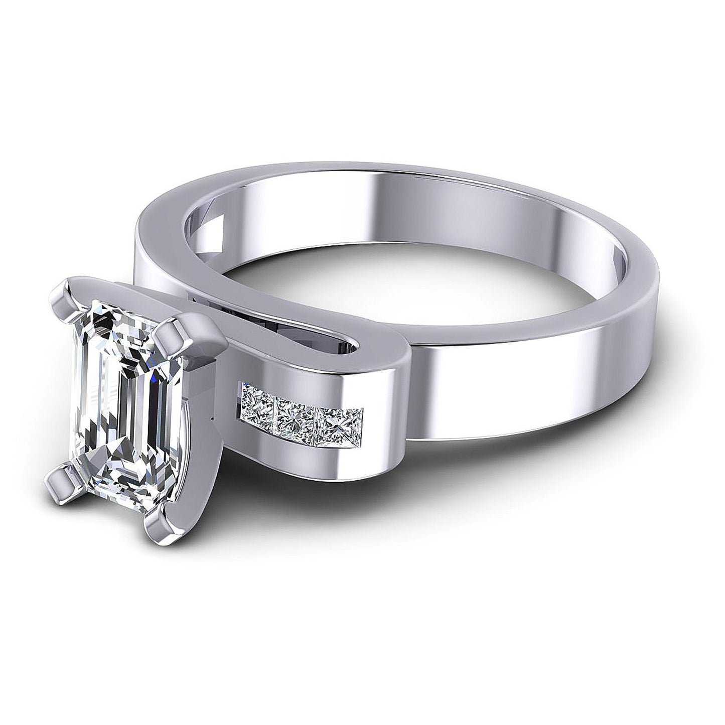 0.45CT Emerald And Princess  Cut Diamonds Engagement Rings