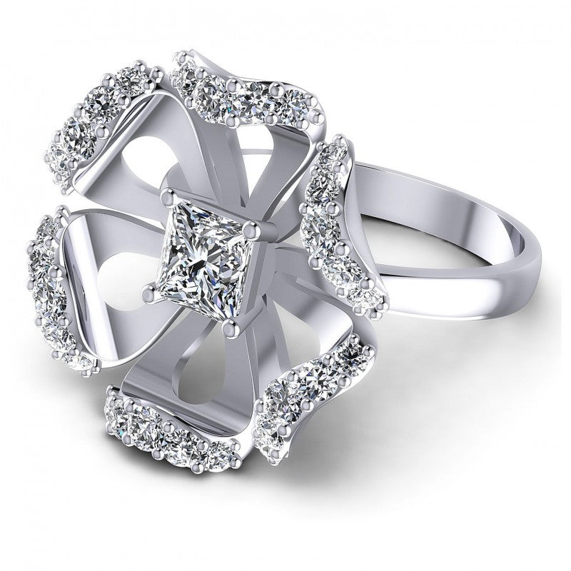 Princess and Round Diamonds 1.15CT Engagement Ring in 14KT Rose Gold