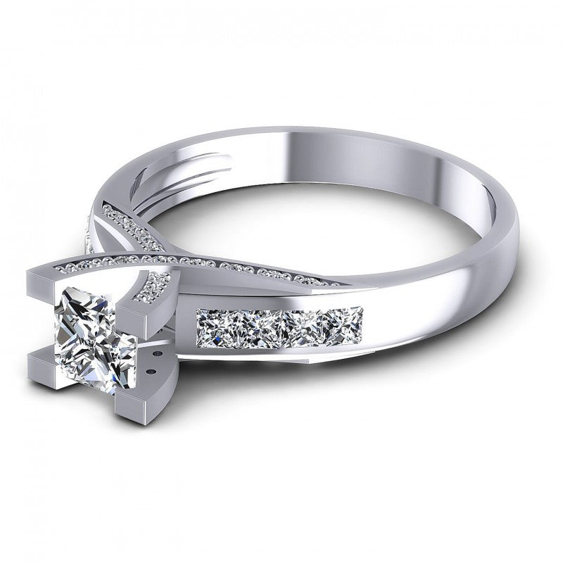 Princess and Round Diamonds 1.00CT Engagement Ring in 14KT Rose Gold