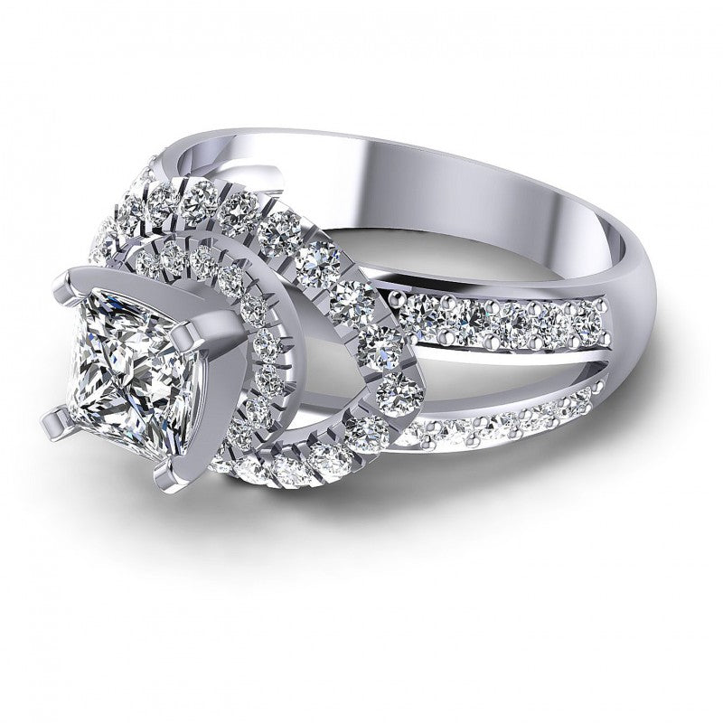 Princess and Round Diamonds 1.25CT Engagement Ring in 14KT Rose Gold