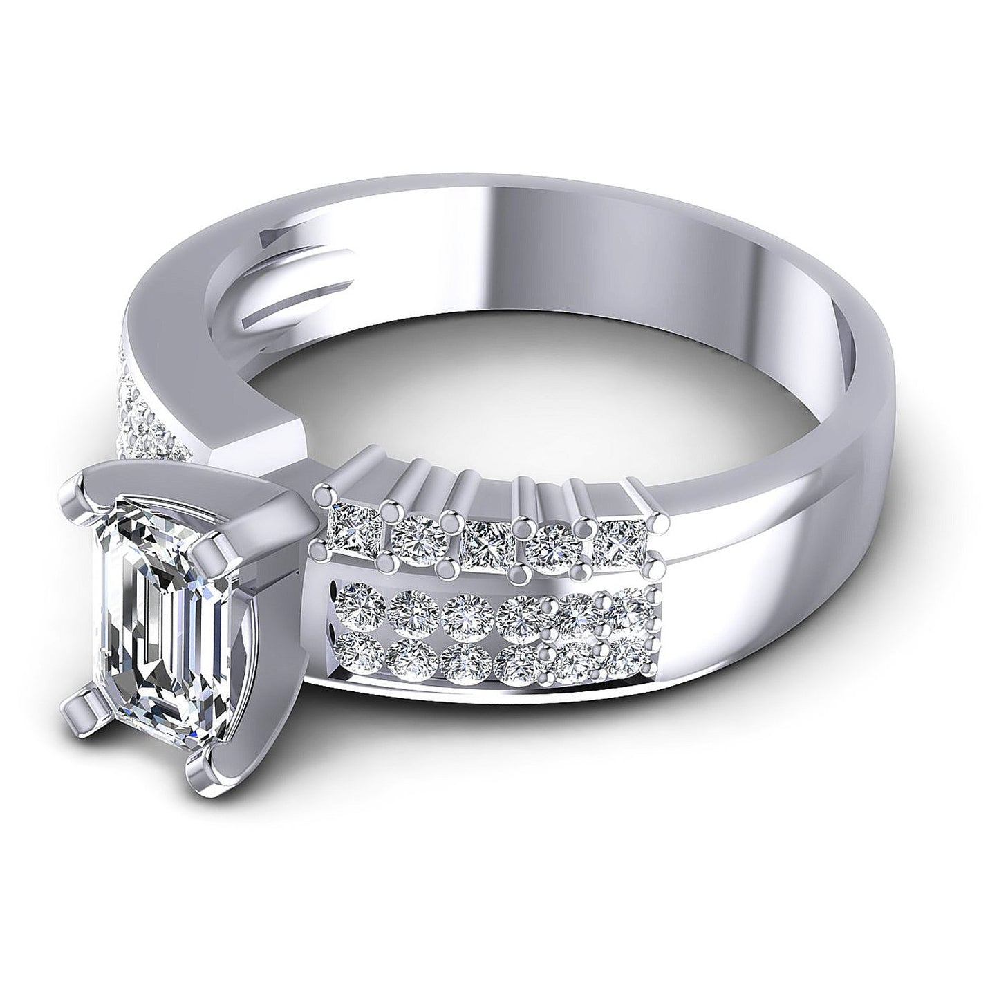 0.80CT Emerald And Round And Princess  Cut Diamonds Engagement Rings