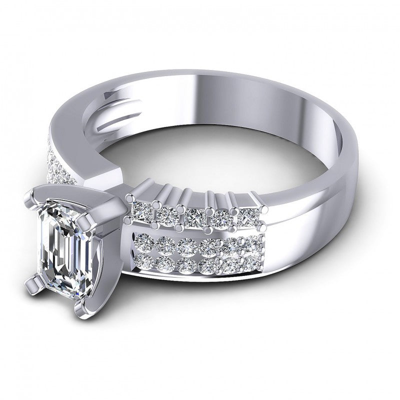 Princess and Round and Emerald Diamonds 0.80CT Engagement Ring in 14KT Rose Gold