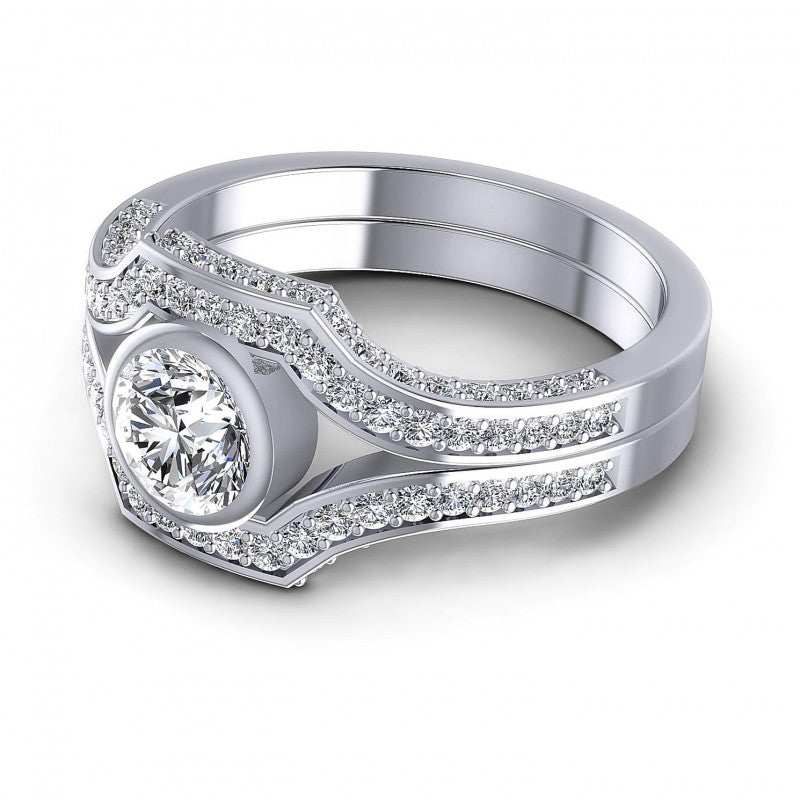 Triangle and Round Diamonds 1.20CT Engagement Ring in 14KT Rose Gold