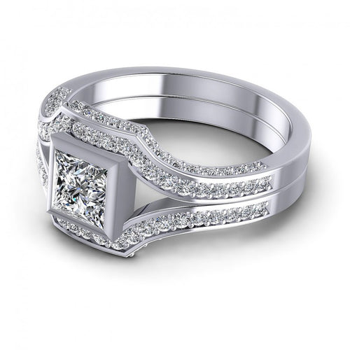 Princess and Triangle and Round Diamonds 1.15CT Engagement Ring in 14KT Rose Gold