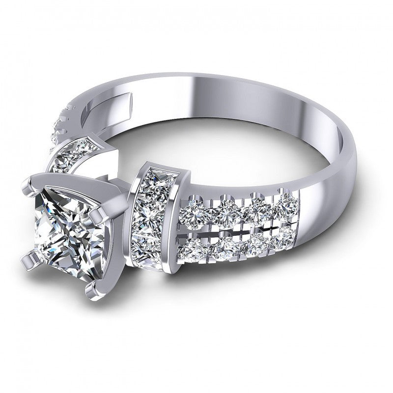 Princess and Round Diamonds 1.45CT Engagement Ring in 14KT Rose Gold