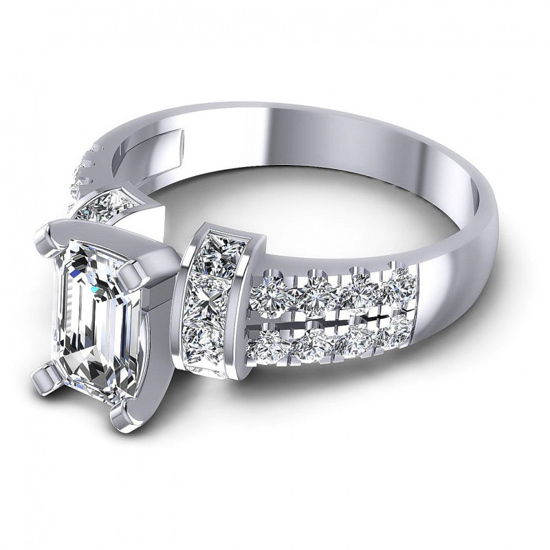 Princess and Round and Emerald Diamonds 1.45CT Engagement Ring in 14KT Rose Gold