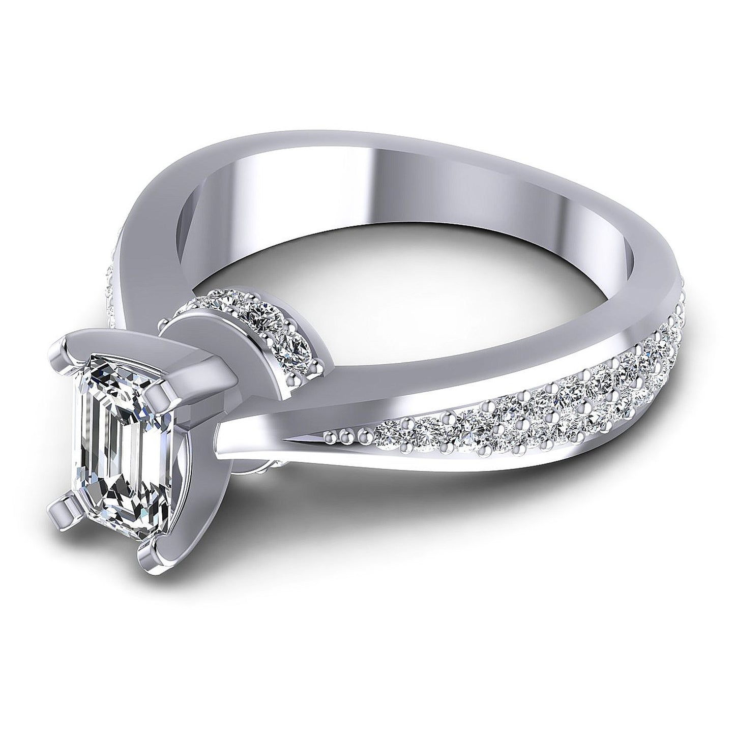 0.95CT Emerald And Round  Cut Diamonds Engagement Rings