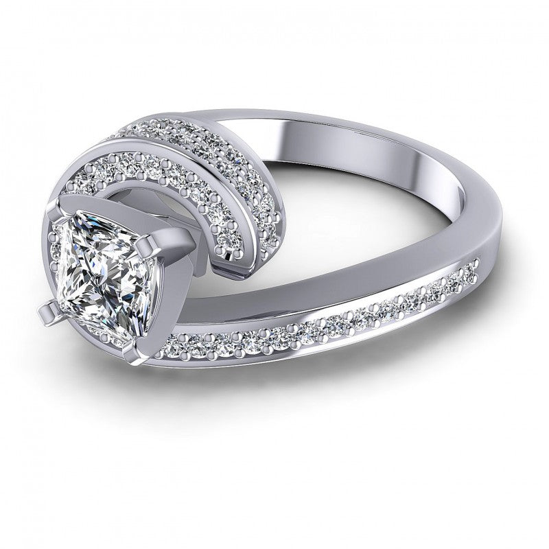 Princess and Round Diamonds 0.95CT Engagement Ring in 14KT Rose Gold