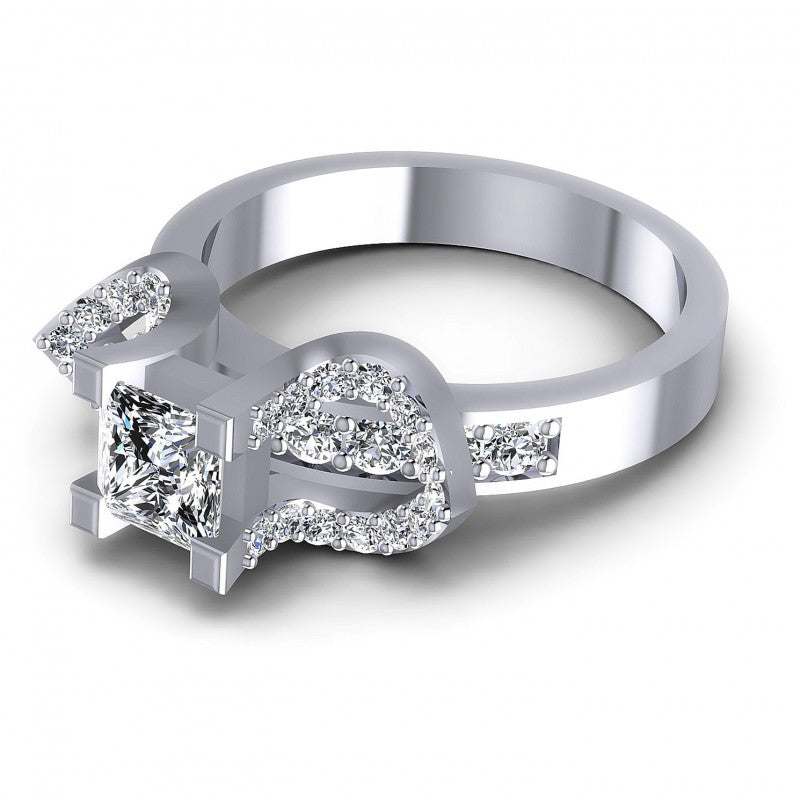 Princess and Round Diamonds 0.90CT Engagement Ring in 14KT Rose Gold