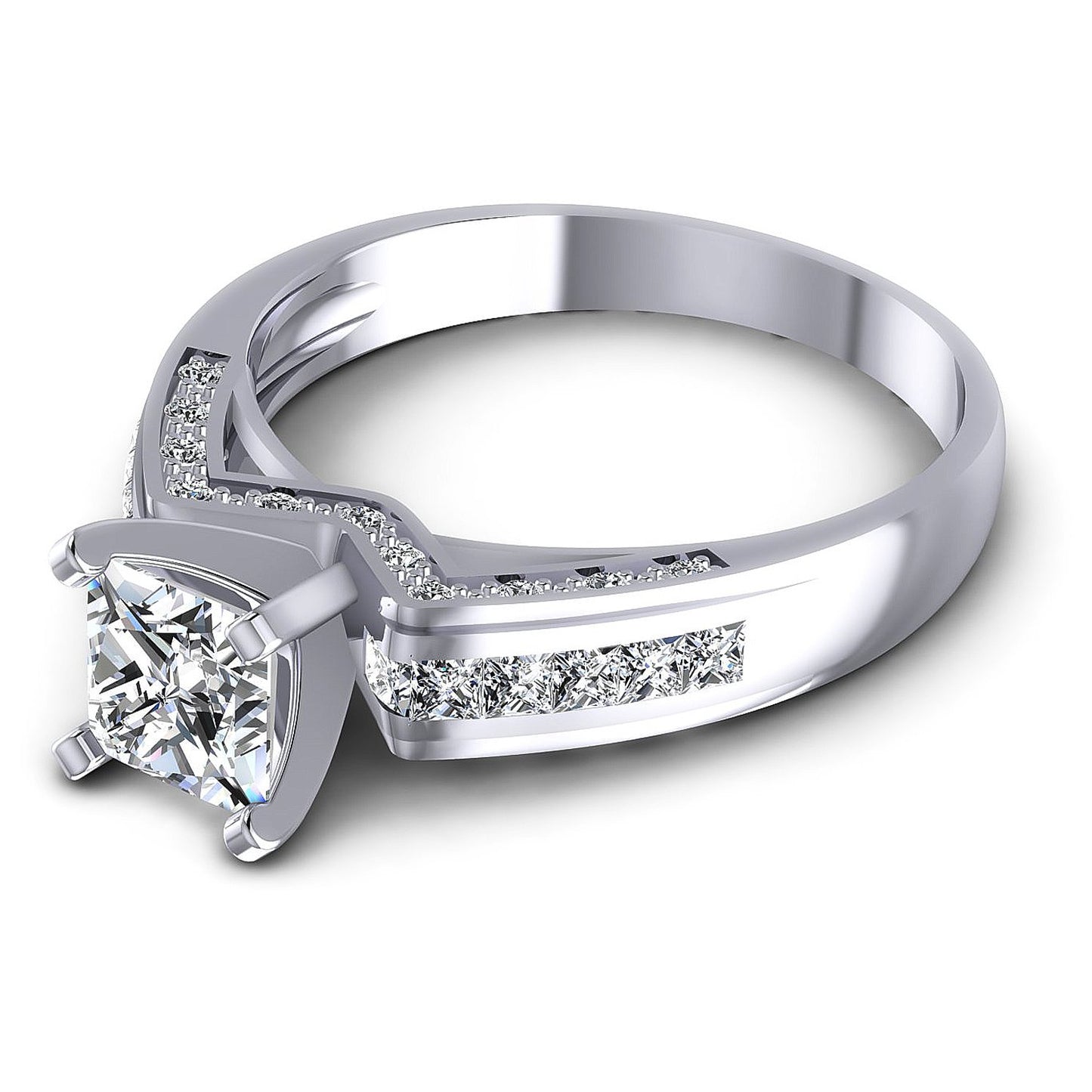0.80CT Emerald And Princess And Round  Cut Diamonds Engagement Rings