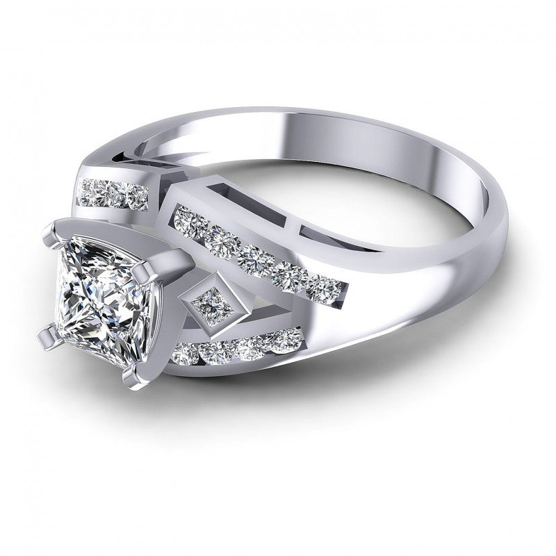 Princess and Round Diamonds 0.70CT Engagement Ring in 14KT Rose Gold