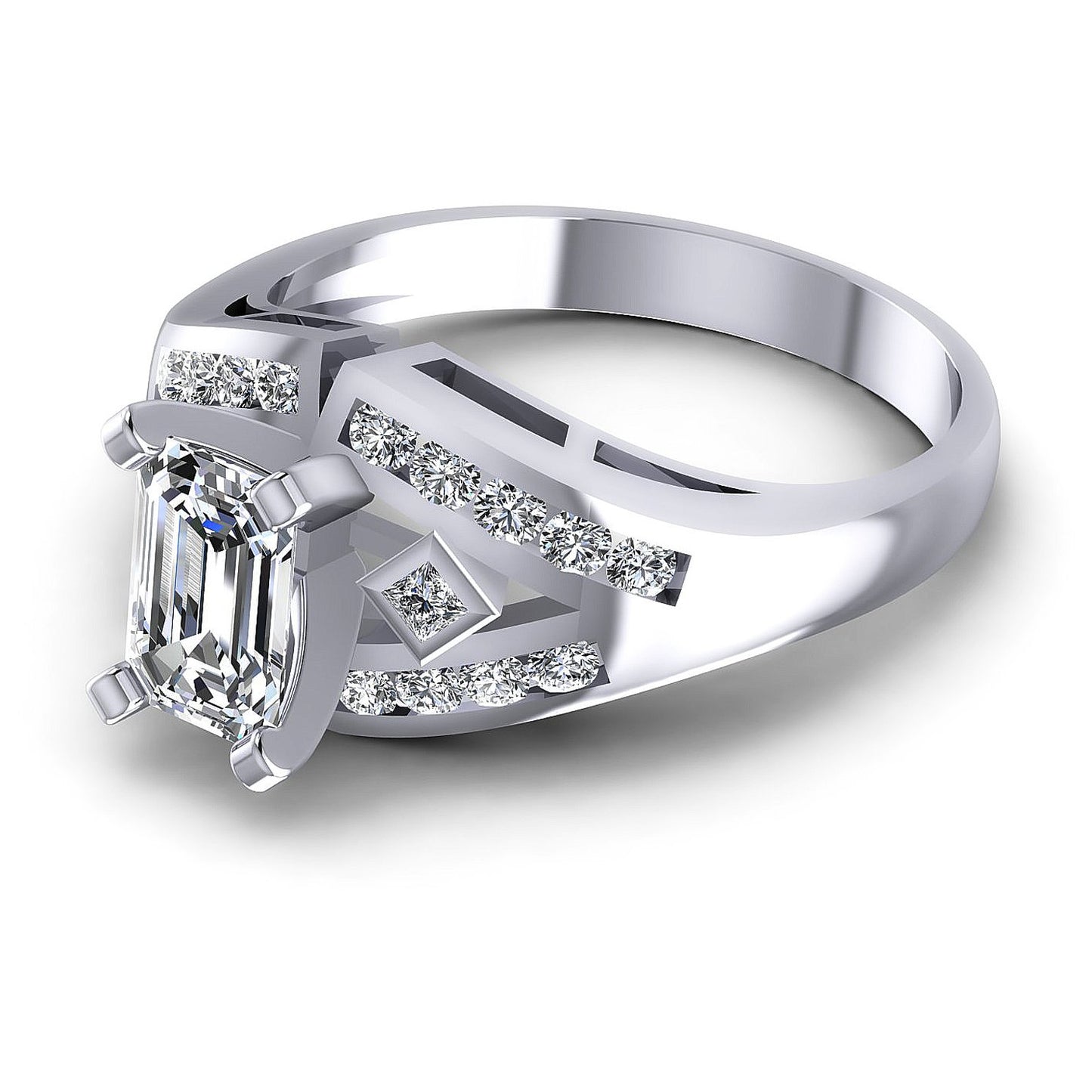 0.70CT Emerald And Round  Cut Diamonds Engagement Rings