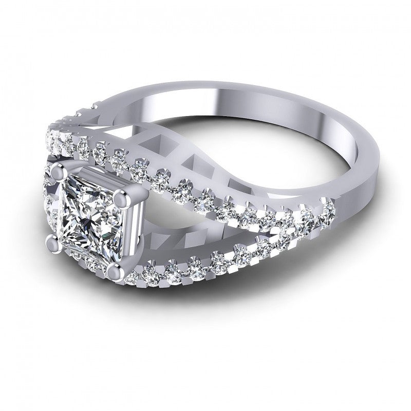 Princess and Round Diamonds 1.05CT Engagement Ring in 14KT Rose Gold
