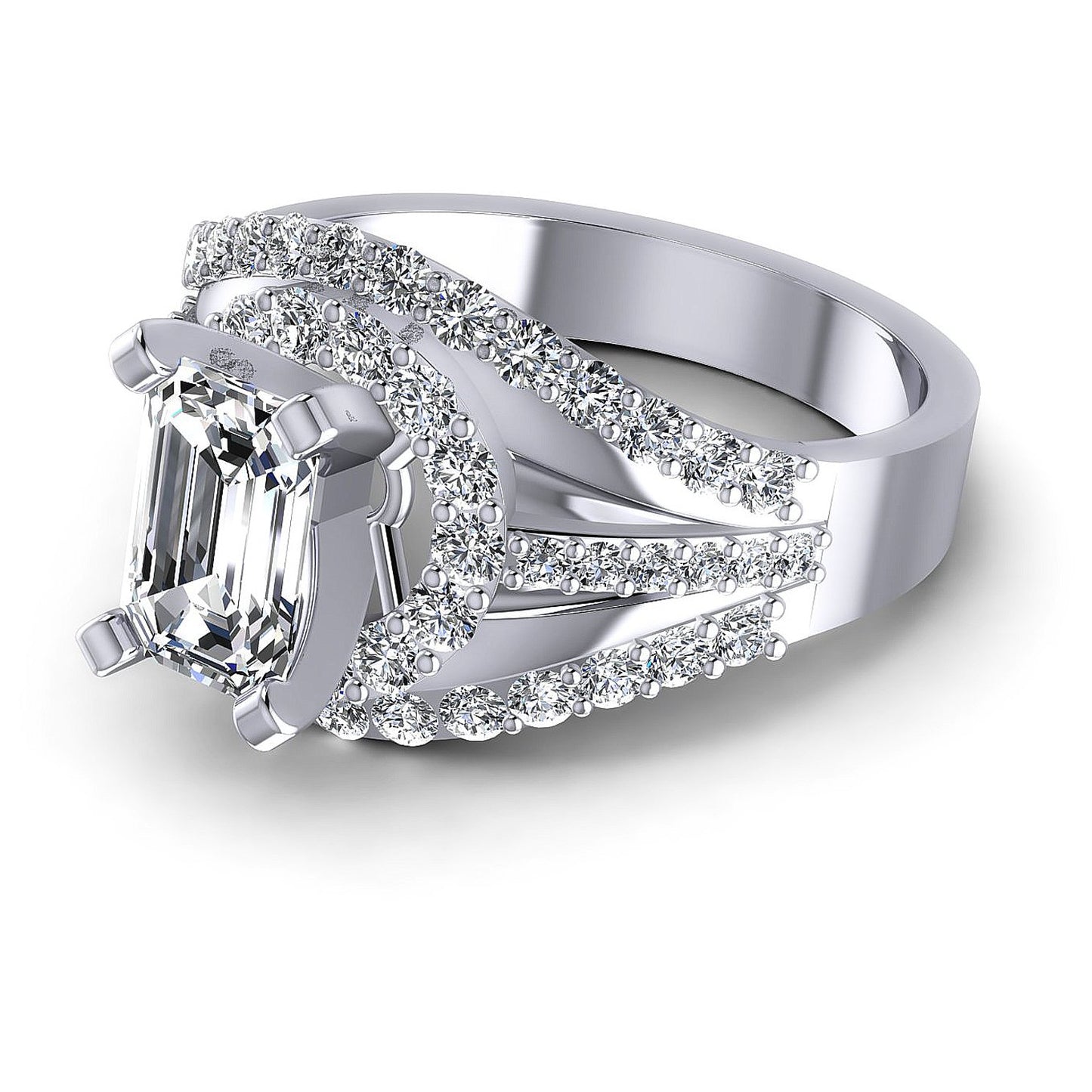 1.15CT Emerald And Round  Cut Diamonds Engagement Rings