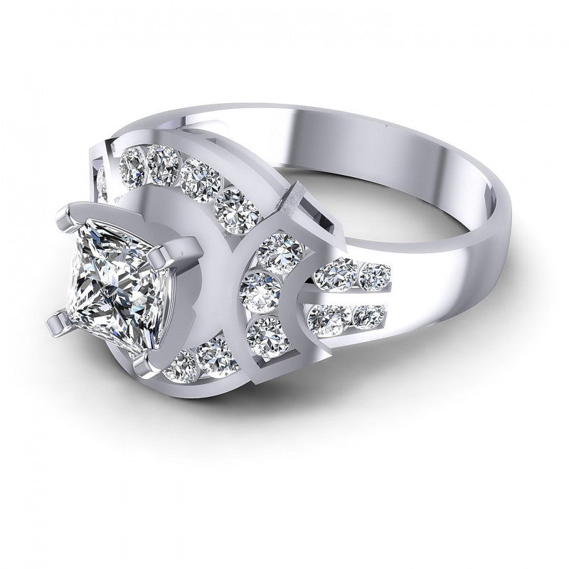 Princess and Round Diamonds 0.95CT Engagement Ring in 14KT Rose Gold