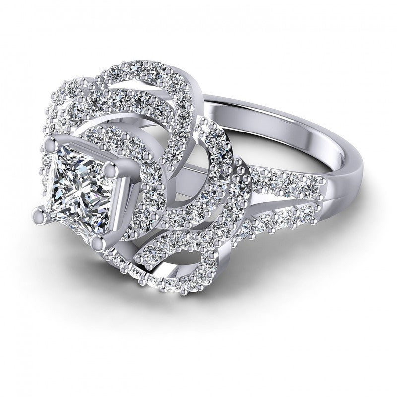 Princess and Round Diamonds 1.30CT Engagement Ring in 14KT Rose Gold