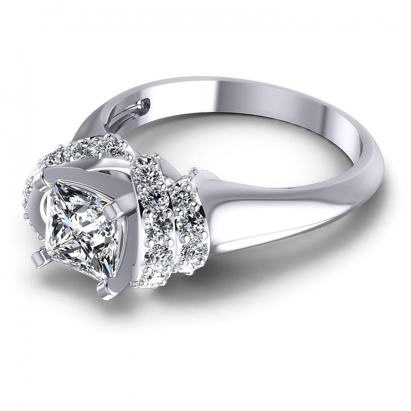 Princess and Round Diamonds 0.95CT Engagement Ring in 14KT Rose Gold