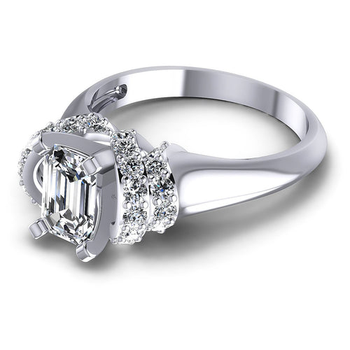 0.95CT Emerald And Round  Cut Diamonds Engagement Rings