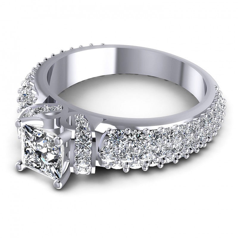 Princess and Round Diamonds 1.35CT Engagement Ring in 14KT Rose Gold