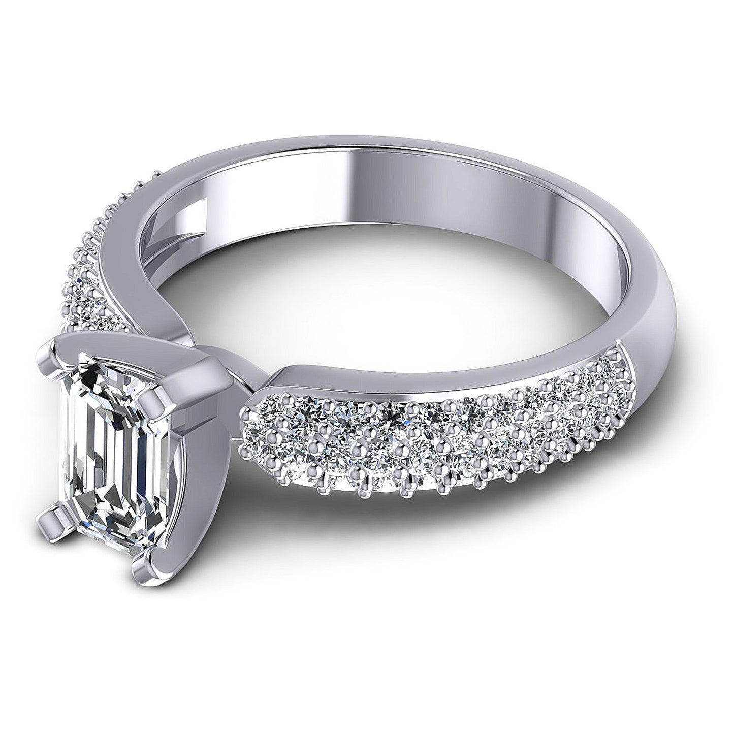 0.90CT Emerald And Round  Cut Diamonds Engagement Rings