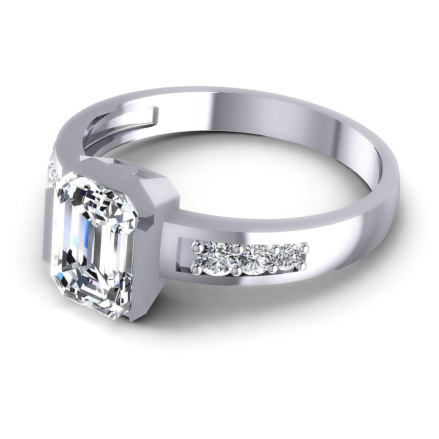 0.60CT Emerald And Round  Cut Diamonds Engagement Rings