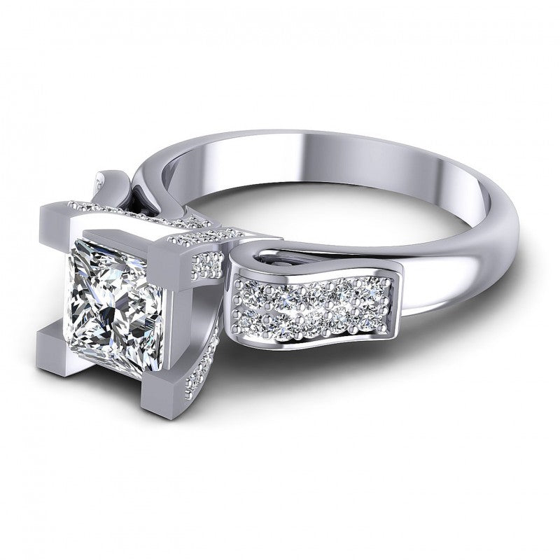 Princess and Round Diamonds 0.85CT Engagement Ring in 14KT Rose Gold