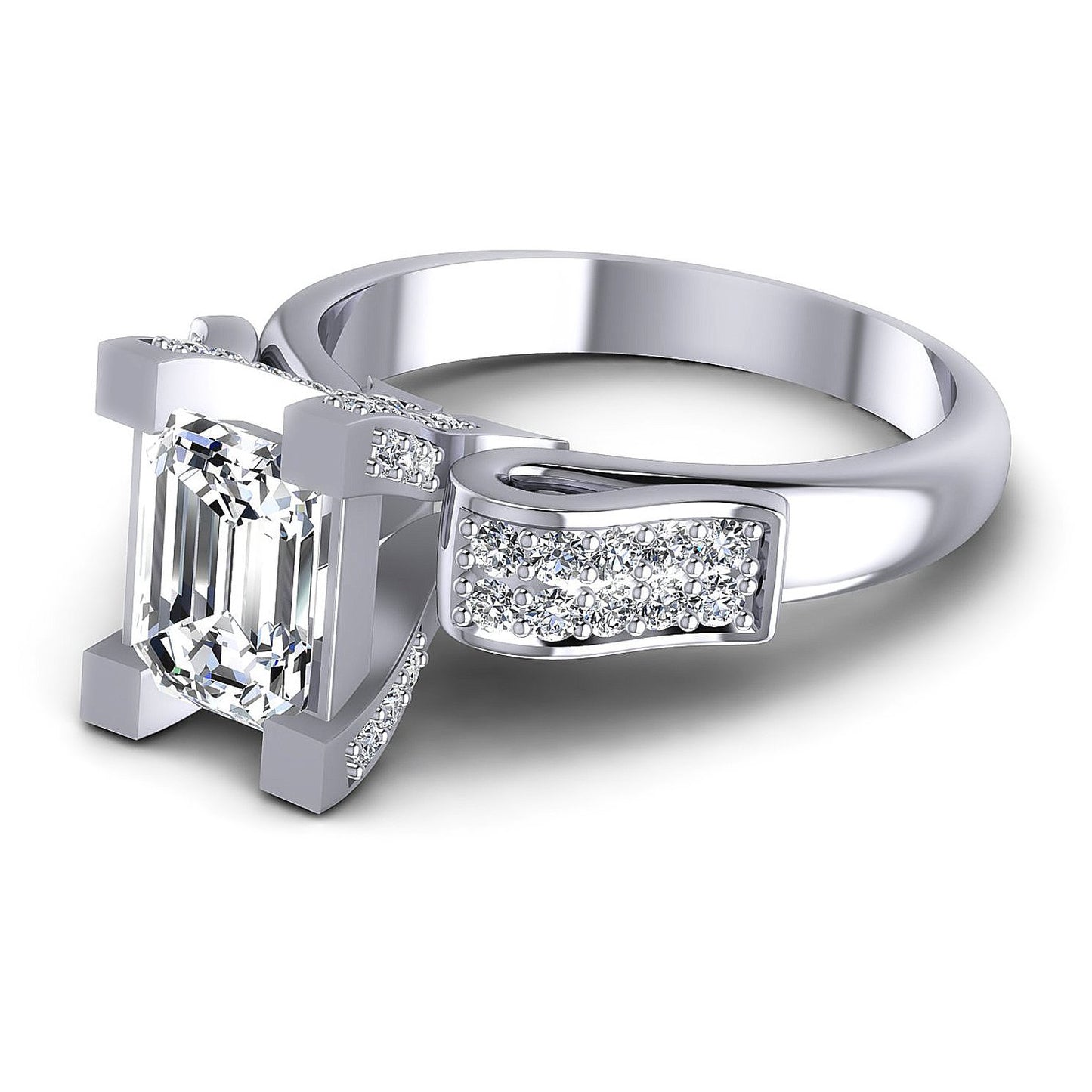 0.85CT Emerald And Round  Cut Diamonds Engagement Rings